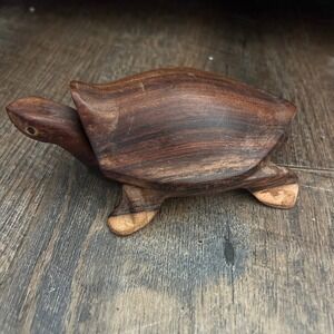 Doug Scott Hand Carved Wooden Turtle Trinket Box Hinged Lid Folk Art Figure